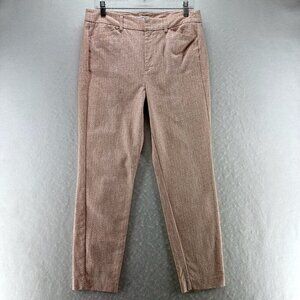 Nine West Pants Womens 10 Slim Ankle Printed Trouser Stretch Cotton Blend Orange